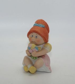 Vintage Cabbage Patch Kids Ceramic Red Hair Freckles Sitting Holding Flower Doll