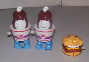 Lot of 3 DQ Dairy Queen Kids Meal Toys Wind Up Ice Cream Sundae Hamburger