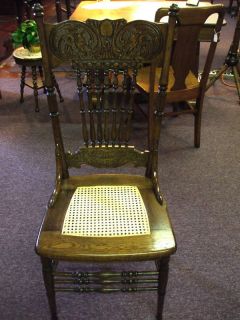Antique Oak Chair Cane Double Devil Pressback Griffins