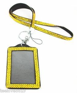 Rhinestone Lanyard Card ID Badge Holder Necklace Yellow