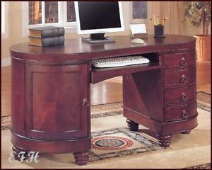 New Unique "Kidney" Cherry Finish Wood Home Office Computer Desk Cabinet Storage