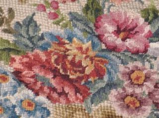 Exquisite XL Vtg Petite Point Floral Needlepoint Wool Chair Bench Stool Cover