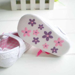 Cutie Kids Pink White Lace Flowers Bow Soft Bottom Princess Babys Walking Shoes