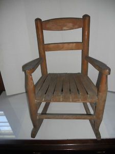 Old Vintage Country Child's Wooden Rocking Chair