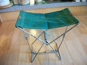 Vintage Folding Chair Seat Stool Fishing Camping Metal Canvas Portable in Box