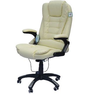 Executive Ergonomic Heated Vibrating Computer Desk Office Massage Chair Cream