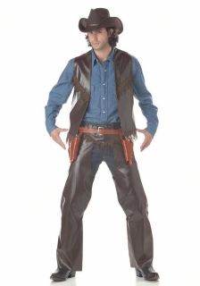 Adult Cowboy Costume Chaps Mens Womens XL Faux Leather Fringe Brown