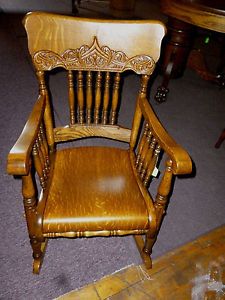 Antique Oak Rocking Chair Pressed Back Arms Childs Rocker Refinished Restored