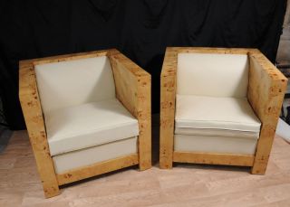 Pair Art Deco Box Club Chairs Armchairs Sofa Seat Modernist