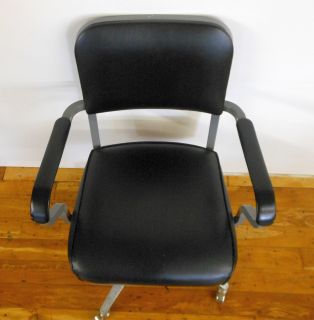 Vintage 1960's Winfield Industrial Office Chair Retro Wheels Black Naugahyde