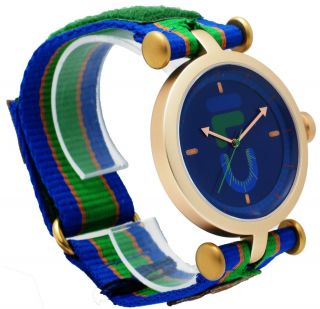 Fila FA0752 14 Womens Vintage Blue Green Nylon Canvas Band Casual Watch