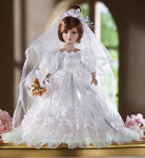 Collectable Porcelain Doll Beautiful Bride w Icy White Lace Wedding Gown Veil