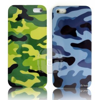 2X iPhone 5 5g Back Cover Case Camouflage Camo Pattern Cute Snap on Green Blue