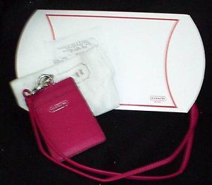 Coach Cambell Fuscia Pink Leather ID Lanyard Badge Holder 66780