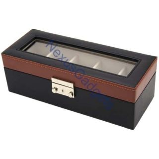 Five Compartment Watch Storage Case Box Holder Key Lock Leatherette Organizer