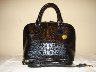 Brahmin Vivian Dome Black Crocodile Embossed Leather Satchel Handbag Bag Doctors