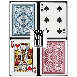 KEM Plastic Playing Cards 2 Deck Set Red Blue Poker Size Standard Index