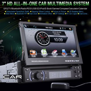 Radio 1Din Detachable GPS DVD 7" HD Car Stereo Player Bluetooth USB TV iPod SD