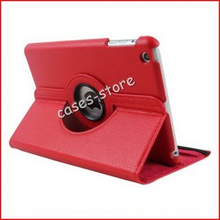 For Apple iPad Mini Red PU Leather Stand Rotating Magnetic Cover Case Smart