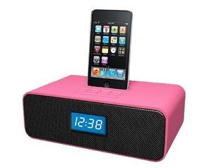 3040 Dock Charger Speaker Alarm Clock Radio for 30pin iPod iTouch w Remote Pink