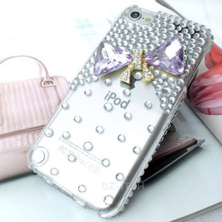 Purple 3D Bow Tie Clear Bling Hard Case Cover Apple iPod Touch 5 5g Accessory