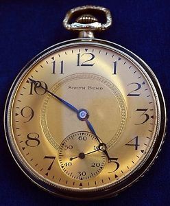 South Bend Vtg Studebaker Pocket Watch 19 Jewel Grade 429 1923 Gold Case Dial