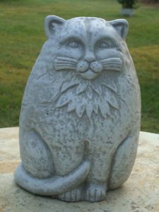 Art Deco Cast Stone Cat Concrete Cement Lawn Garden Statue Antiqued White