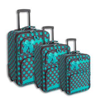 Brown Blue Polka Dot 3 Piece Rolling Luggage Set Suitcase Travel