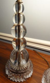 2 Vintage Art Deco Glass Crystal Stacked Ball Table Lamps 1935 Mid Century Mod
