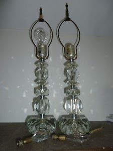 Vintage Antique Pair Glass Crystal Lamps Tall Nice