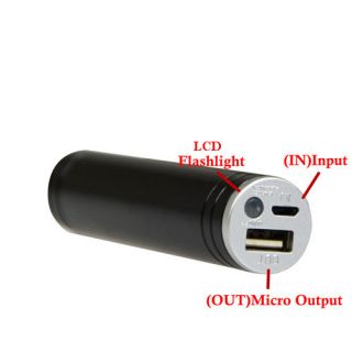 Portable External USB 2600mAh Cell Phone Battery Charger Power Bank LED Light