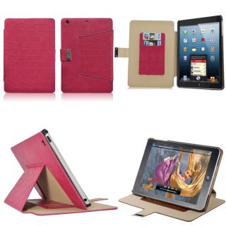 Pink Leather Folio Case Cover Magnetic Stand Card Holder for Apple iPad Mini New