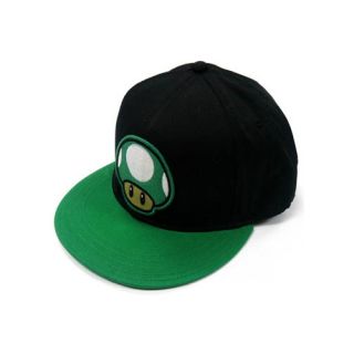 Nintendo Super Mario Bros 1up Mushroom Flatbill Baseball Cap Hat Black Green