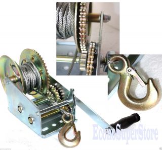 3000lbs Dual Gear Hand Winch Hand Crank Manual Boat ATV RV Trailer 33ft Cable