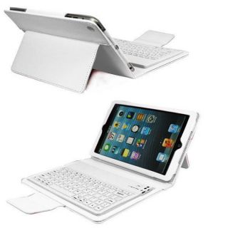 Leather Case Cover with Built in Bluetooth Wireless Keyboard for iPad Mini White