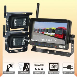 Wireless Rear View Backup System 7"TFT LCD 2 CCD Camera