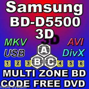 Samsung BD D5500 3D Multi Zone All Region Code Free DVD Blu Ray Player 100 240V
