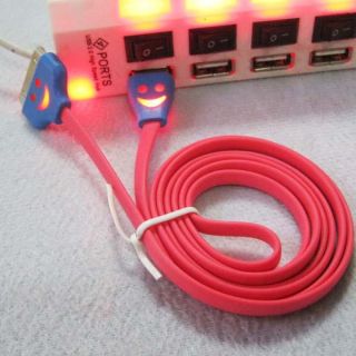 1Meter LED Light Smile Face USB Data Sync Charger Flat Cable for iPhone 4G 4S