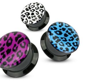 Pair of Acrylic Leopard Print Ear Plugs Double Flared Animal Logo Gauges 2G 1"