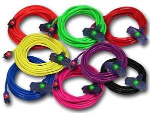 50ft 12 3 Pro Glo Lighted 3 Way Extension Cord Pick from 8 Colors Free Print