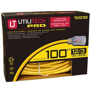 Utilitech 12 3 100' Extension Cord Twist Lock Single Receptacle 15A New in Box