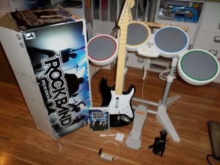 Nintendo Wii Rock Band Bundle Drum Set Wireless Guitar Controller Game Stick