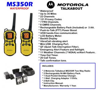 2 Motorola Talkabout MS350R 2 Way Radio Walkie Talkie Pair Waterproof 84367700