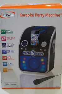 iLive Karaoke Party Machine IJP382B Play Charge CD CDG LED Lights Video Output