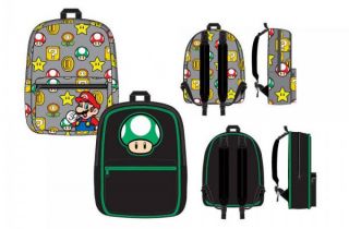 Nintendo Super Mario Bros Mario Mushroom Reversible School Backpack Bag Costume