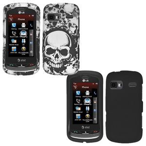 White Skull Black Hard Cover Case Protector for LG Xpression C395 at T Phone