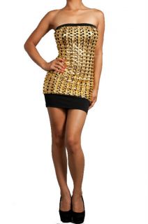 Sexy Club Gold Liquid Leather Metallic Cut Out Textured Strapless Tube Dress M