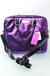 New Betsey Johnson Crackle Purple Metallic Laptop Bag Tote Handbag