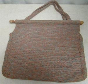 Vtg Large Handmade Crochet Multicolored Handbag or Purse with Wooden Dowels