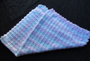 Handmade Baby Blanket Crochet Yarn Blue Pink White 36 x 33 Soft Multicolored